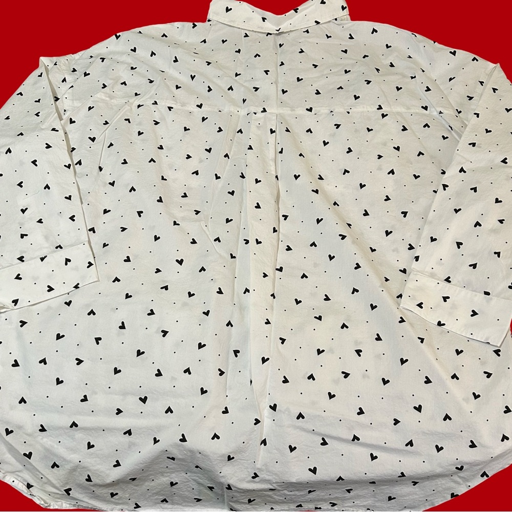 NWT! White Birch + size 3X. Oxford Button up w/ hearts and dots. Front Pockets - Picture 9 of 15